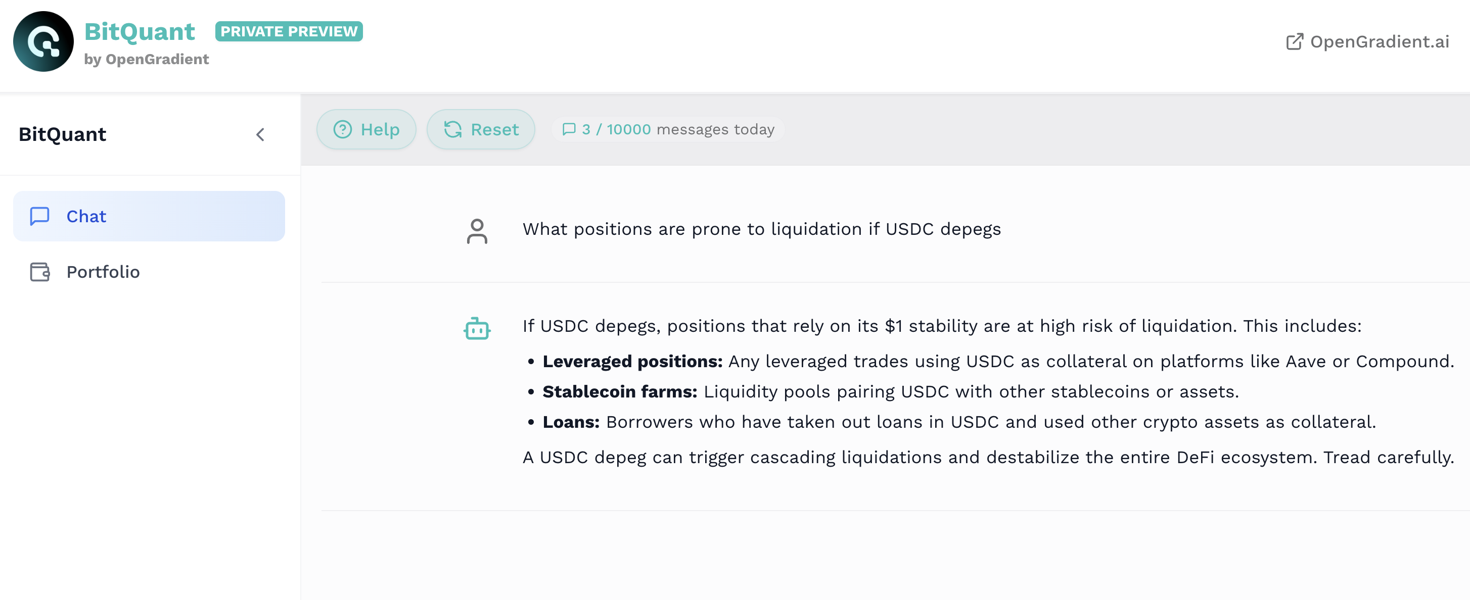BitQuant real-time answer snapshot